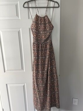 Joie Peach and Black Geometric Halter Maxi Dress